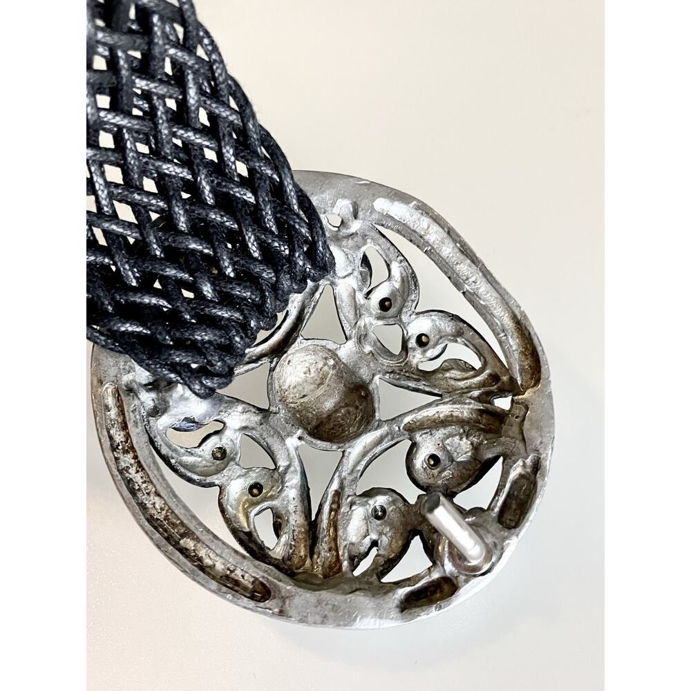 Vintage Modernist Artist Buckle Pewter, Brass Nouveau Statement Woven Mesh Belt - Picture 4 of 6